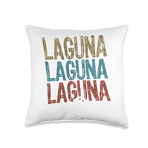 Retro Vintage Beach Designs Laguna Beach Three Tone Palm Throw Pillow