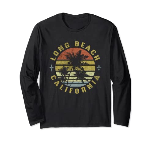 Seal Beach California Retro Palm Sunset - Beach Design Long Sleeve T-Shirt