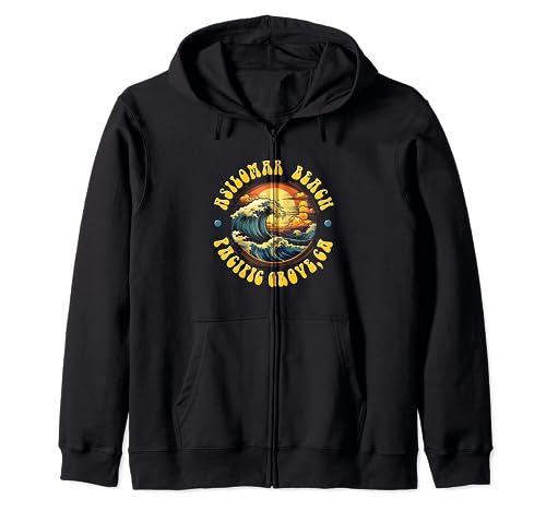 Vintage Huntington Beach Waves Sunset Design Zip Hoodie