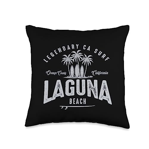 Legendary Surf Locations Three Vintage Surfboards and Palms-Laguna Beach Throw Pillow