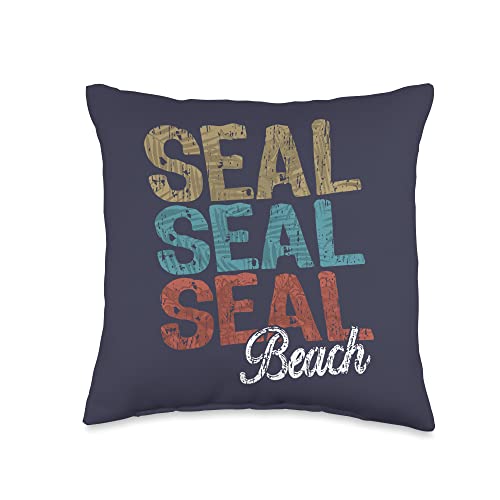 Retro Vintage Beach Designs Seal Beach Three Tone Palm Throw Pillow