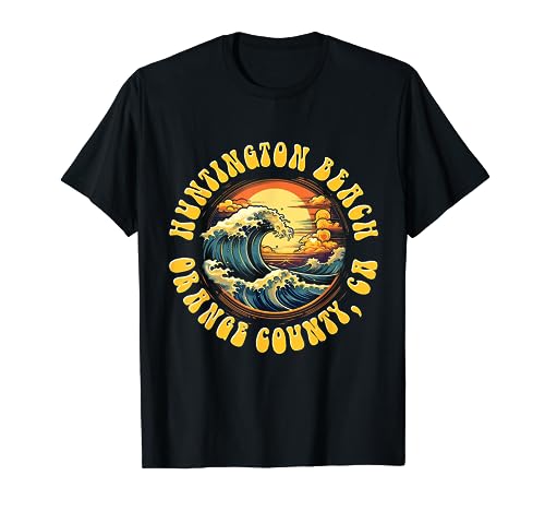 Vintage Huntington Beach Waves Sunset Des - Edgy Retro T-Shirt