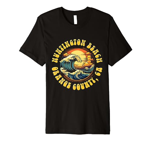 Vintage Huntington Beach Waves Sunset Des - Edgy Retro Premium T-Shirt