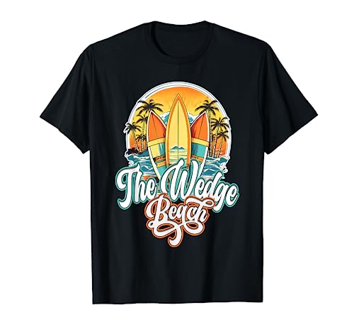 The Wedge Retro Vintage Three Surfboard and Palm Tree Circle T-Shirt
