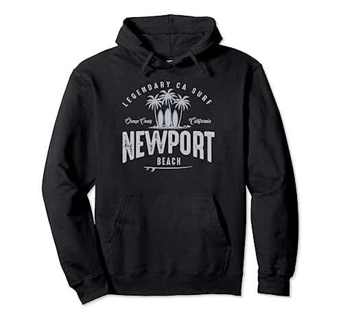 THREE VINTAGE SURFBOARDS AND PALMS - Newport Beach Pullover Hoodie