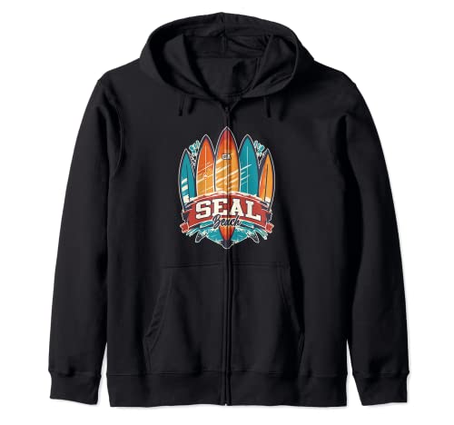 Seal Beach CA Rebel Surf Edgy Surfboard Design Zip Hoodie