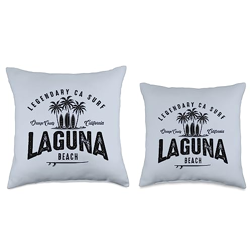 Legendary Surf Locations Three Vintage Surfboards and Palms-Laguna Beach Throw Pillow