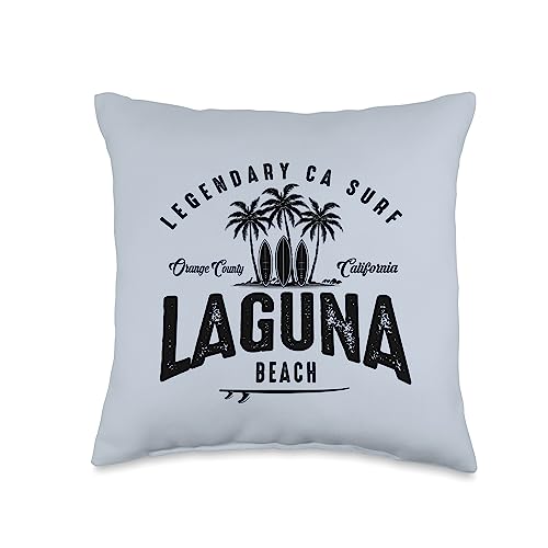 Legendary Surf Locations Three Vintage Surfboards and Palms-Laguna Beach Throw Pillow