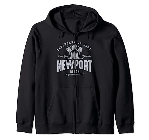 THREE VINTAGE SURFBOARDS AND PALMS - Newport Beach Zip Hoodie