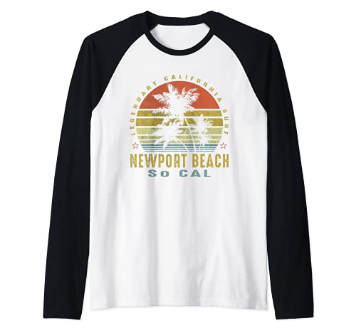 Newport Beach OC Retro Palm Sunset - Beach Gifts Raglan Baseball Tee