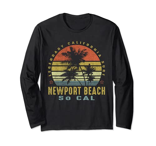 Newport Beach OC Retro Palm Sunset - Beach Gifts Long Sleeve T-Shirt