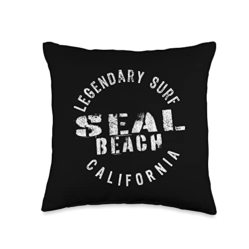 Surf Beach Favorites LEDGENDARY SURF Seal Beach-Circle Stamp Throw Pillow