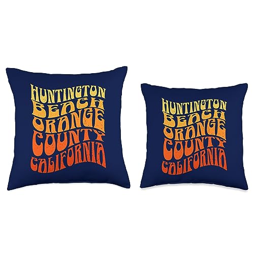 Wavey Hippy Vibes Huntington Beach Vintage 60s Retro Waves Throw Pillow