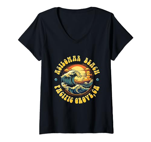 Vintage Huntington Beach Waves Sunset Design V-Neck T-Shirt