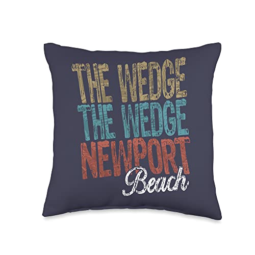 Retro Vintage Beach Designs THE Wedge Newport Beach Three Tone Palm Throw Pillow, 16x16, Multicolor