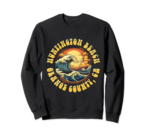 Vintage Huntington Beach Waves Sunset Des - Edgy Retro Sweatshirt