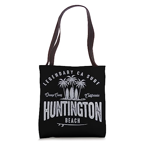 THREE VINTAGE SURFBOARDS AND PALMS - Huntington Beach Tote Bag