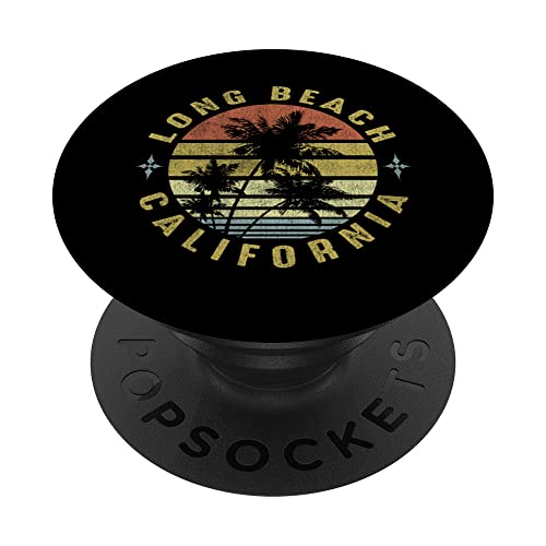 Seal Beach California Retro Palm Sunset - Beach Design PopSockets Swappable PopGrip