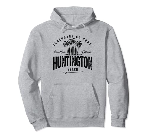 THREE VINTAGE SURFBOARDS AND PALMS - Huntington Beach Pullover Hoodie