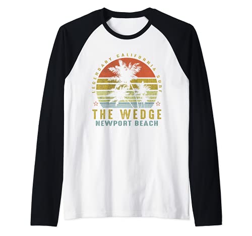 The Wedge Newport Beach Retro Palm Sunset - Beach Gift idea Raglan Baseball Tee