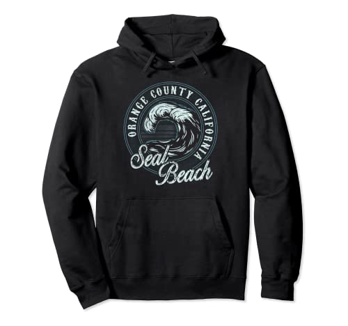 Seal Beach Retro Wave Circle - Beach Gift Pullover Hoodie