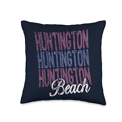 Vintage Beach Designs Huntington California Three Times Beach Design Throw Pillow