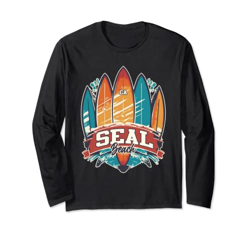 Seal Beach CA Rebel Surf Edgy Surfboard Design Long Sleeve T-Shirt
