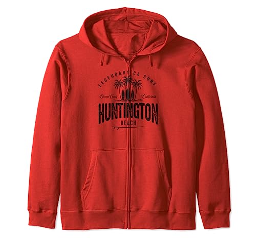 THREE VINTAGE SURFBOARDS AND PALMS - Huntington Beach Zip Hoodie
