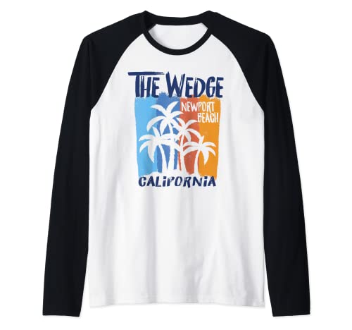 The Wedge Newport Beach California Fun Colorful Palm Trees Raglan Baseball Tee