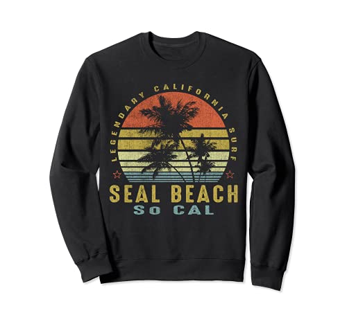 Seal Beach Retro Palm Sunset - Beach Gifts Sweatshirt