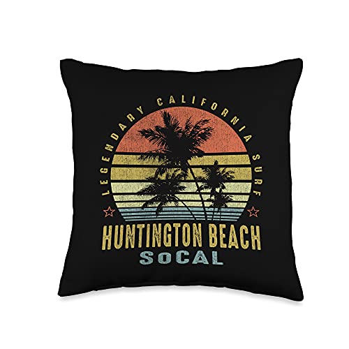 Vintage Beach Vibe Huntington Retro Palm Sunset-Beach Lover Gift idea Throw Pillow