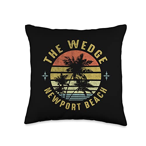 Surf Beach The Wedge, Newport Retro Palm Sunset-Beach Design Throw Pillow