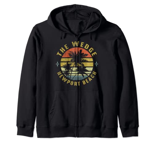 The Wedge, Newport Beach Retro Palm Sunset -Beach Design Zip Hoodie