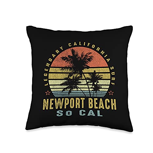 Vintage Beach Vibe Newport OC Retro Palm Sunset-Beach Gifts Throw Pillow