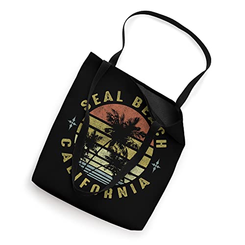 Seal Beach California Retro Palm Sunset - Beach Design Tote Bag
