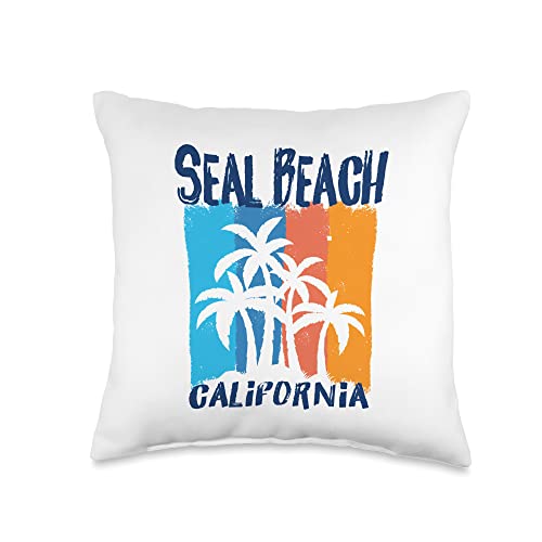 My Favorite California Beach Design Seal Beach California Fun Colorful Palm Trees Design Throw Pillow, 16x16, Multicolor