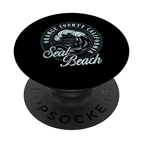 Seal Beach Retro Wave Circle - Beach Gift PopSockets Swappable PopGrip