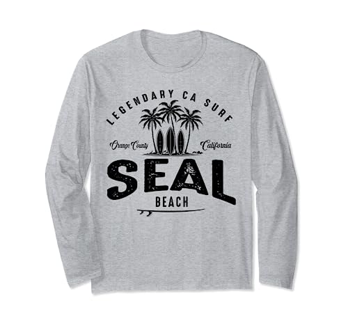 THREE VINTAGE SURFBOARDS AND PALMS - Seal Beach Long Sleeve T-Shirt