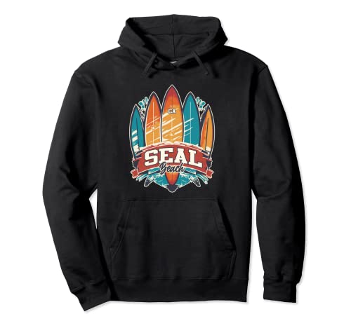 Seal Beach CA Rebel Surf Edgy Surfboard Design Pullover Hoodie