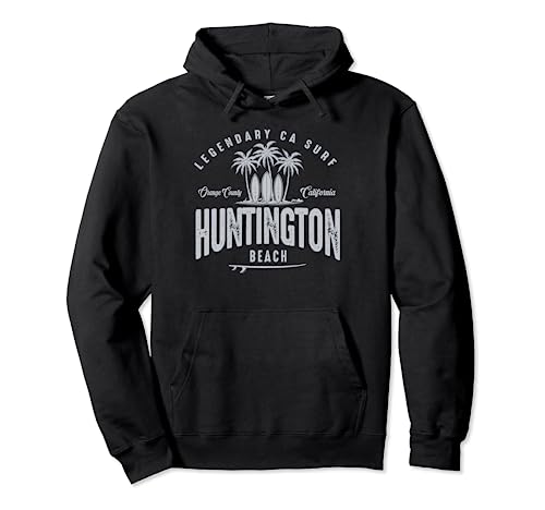 THREE VINTAGE SURFBOARDS AND PALMS - Huntington Beach Pullover Hoodie