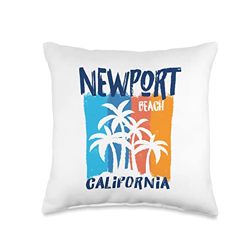 My Favorite California Beach Design Newport Beach California Fun Colorful Palm Trees Design Throw Pillow, 16x16, Multicolor