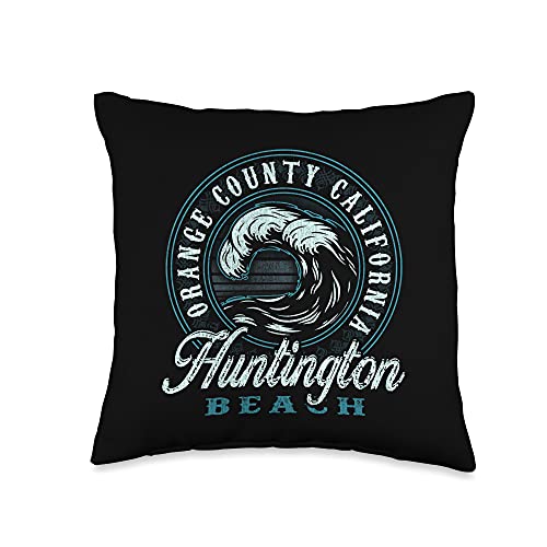 Vintage Beach Vibe Huntington Retro Wave Circle-Beach Gift Throw Pillow