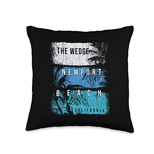 Beach Gifts The Wedge Newport Beach California Brush and Palms Throw Pillow, 16x16, Multicolor