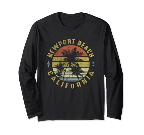 Newport Beach California Retro Palm Sunset - Beach Design Long Sleeve T-Shirt