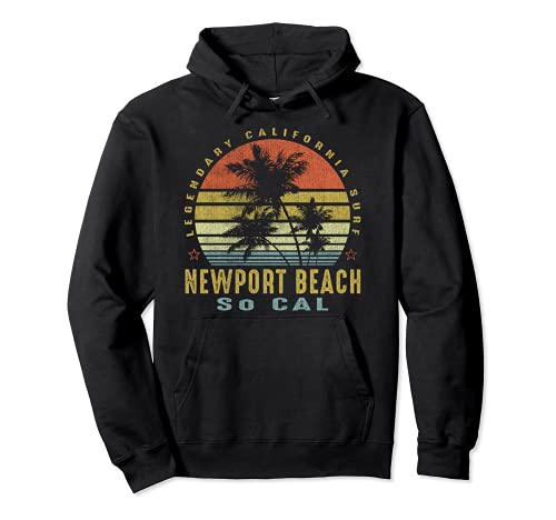 Newport Beach OC Retro Palm Sunset - Beach Gifts Pullover Hoodie