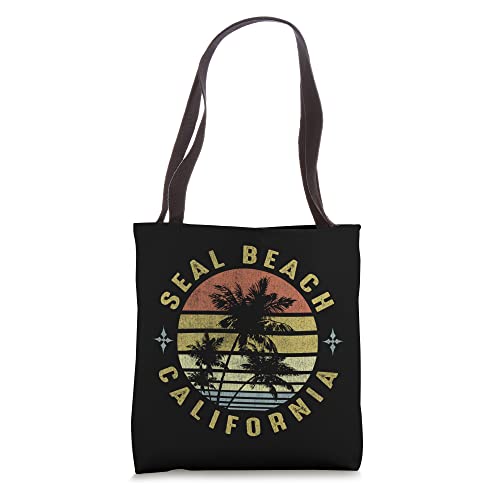 Seal Beach California Retro Palm Sunset - Beach Design Tote Bag