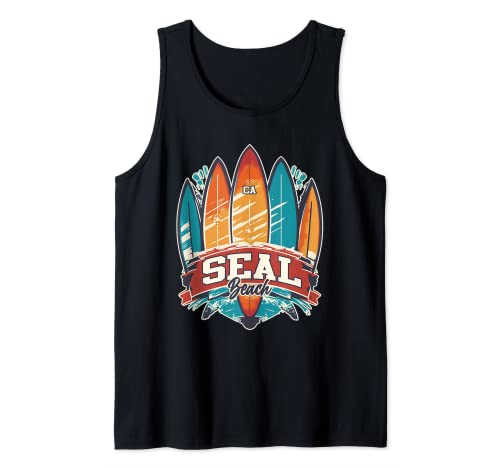 Seal Beach CA Rebel Surf Edgy Surfboard Design Tank Top