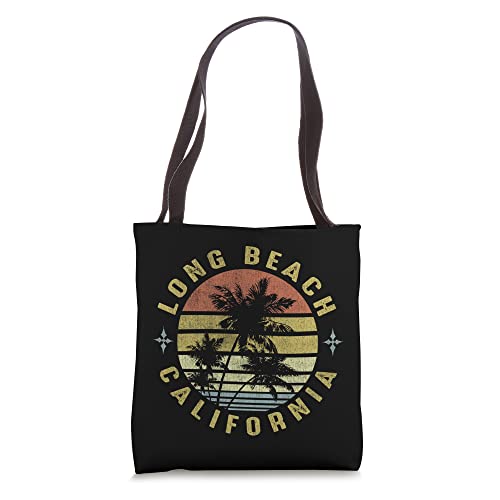 Seal Beach California Retro Palm Sunset - Beach Design Tote Bag