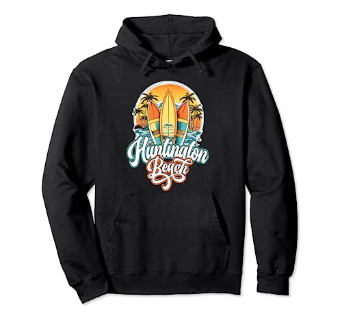 Huntington Retro Vintage Three Surfboard and Palm Circle Pullover Hoodie