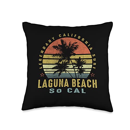 Vintage Beach Vibe Laguna Retro Palm Sunset-Beach Gifts Throw Pillow